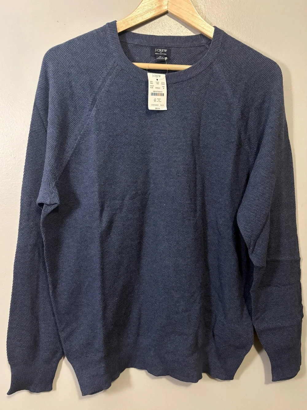 J. Crew Men’s Navy Textured Crewneck Sweater Cotton Medium